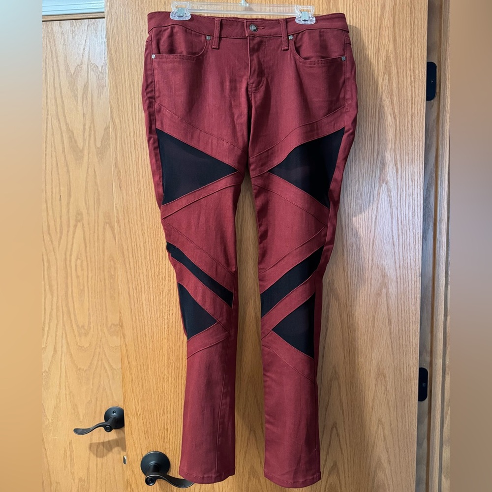 Frankie B Red & Black Mesh Panel Skinny Pants Size 31